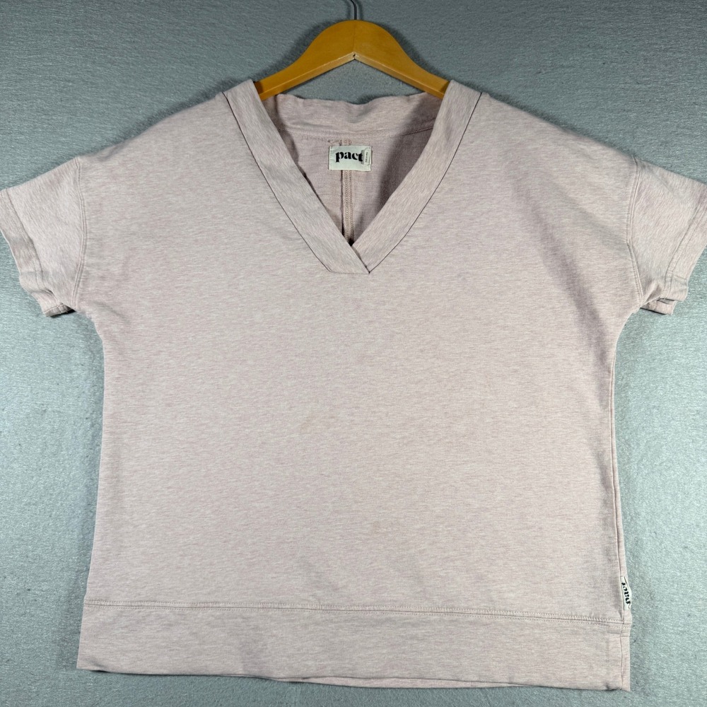 Pact Organic Cotton V-Neck Short Sleeve Sweatshirt Mauve Pink XS/S 13491